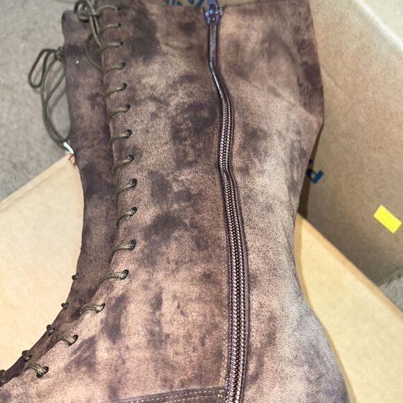 Flavio Zanasca Brown Suede Leather Lace Up Heeled Italian Designer Boots 8.5 - Picture 10 of 11